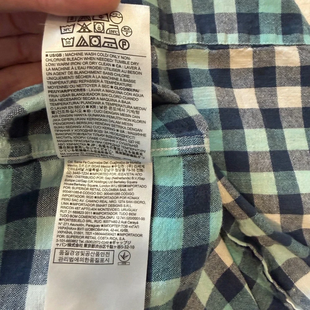 Banana Republic‎ Mens XL Blue Green Plaid Short Sleeve Button Up Shirt Linen